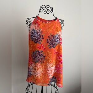 Vibrant floral Coral Orange Sleeveless Top